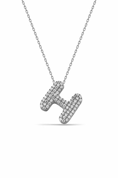 Karem Jewellery Zirkon Taşlı H Harfi Kolye Gümüş Kaplama Kadın