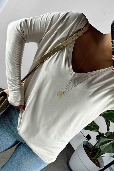 Butik Gardrop Stone Color V-Neck Oversize Women's Blouse