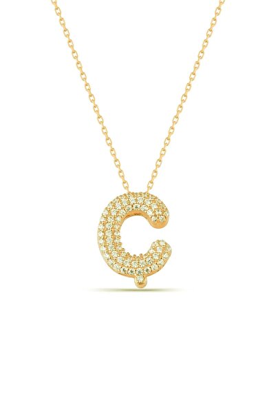 Karem Jewellery Zirkon Taşlı Ç Harfi Kolye GOLD Kaplama Kadın