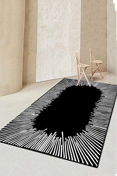 Chilai Home Somber Siyah Dekoratif Halı Dikdörtgen Djth