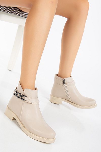 Tonny Black Γυναικείες Skin Thermo Sole Chain Λεπτομερείς μπότες με φερμουάρ με κοντό τακούνι