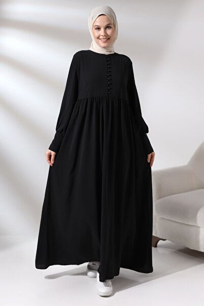 ihvan online حذاء حجاب بأكمام مطوية ورقبة دائرية - تفاصيل أزرار سوداء