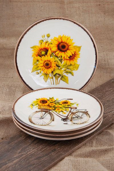 Bursa Porselen Dekor Retro Skirted Sunflower Porcelain Serving Plate - 4 Pieces