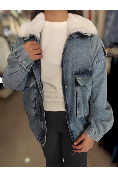 Sublime Butik Kadın Kürklü Kot Ceket