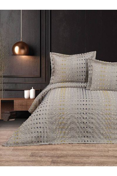 YGT Home Double Nope Jacquard Bedspread Set - 3 Pieces Cream-Yellow |   Bohemian Pique Set