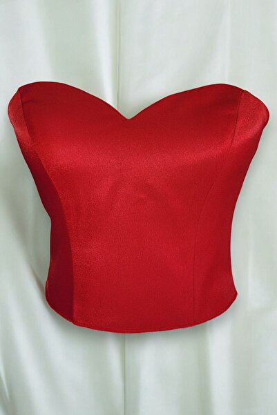 FİYPER Bustieră cu corset din satin roșu mărime gata - cu cravată