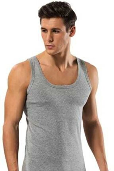 MYS GRUP TEKSTİL Men's Gray Color Turkish Delight Cotton Classic Combed Cotton Strappy Undershirt Berrak / 1022