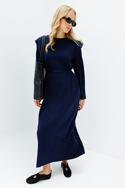 Hooopstore Navy Blue Compact Βαμβακερό Φόρεμα - Aller Detailed