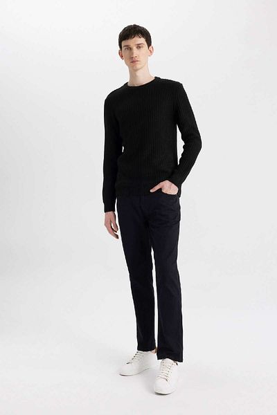 DeFacto Standard-Passform, normaler Schnitt, Rundhalsausschnitt, Jacquard-Strickpullover, A5234ax24wn