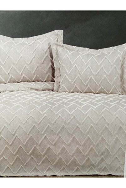 YGT Home Luisa Jakarlı Çift Kişilik Sakallı Yatak Örtüsü Takımı Krem | İskandinav Pike Takımı