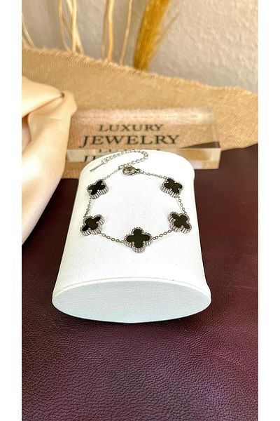 Belle . Model Black Stone White Color Steel Bracelet