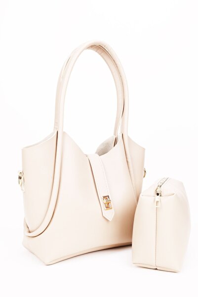 NOTHING Long Strap Cream Makeup Bag - Shoulder and Crossbody Bag with Lock Detail
