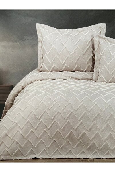 YGT Home Luisa Jakarlı Çift Kişilik Sakallı Yatak Örtüsü Takımı Krem | İskandinav Pike Takımı