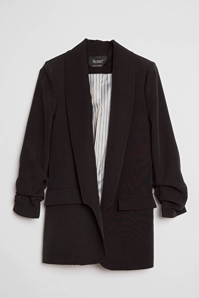 ORJEEN KADIN DÜZ RENK İÇ ASTARI ÇİZGİ DESENLİ PAMUKLU BLAZER CEKET