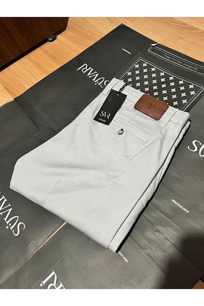 SÜVARİ Λεπτό λινό παντελόνι Caesar Style - Cavalier Slim Fit, Μοτίβο Armure, Χρώμα πέτρας