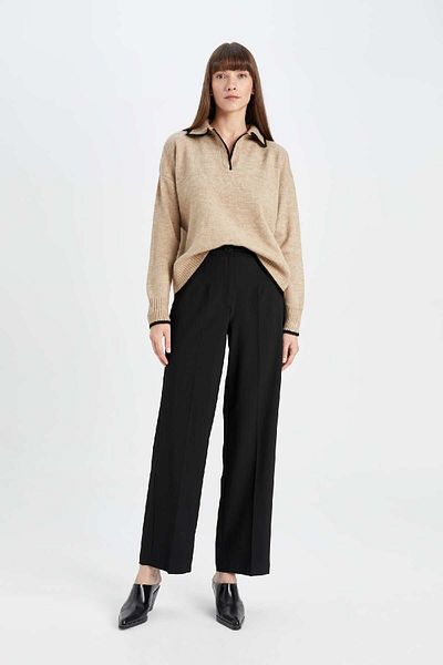 DeFacto Regular Fit Soft Textured Polo Collar Knitwear Sweater A3868Ax24Wn