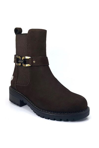 Mammamia D24KB-1785 Δερμάτινο Nubuck σε χρώμα κακάο - Γυναικείες μπότες με πλαϊνό ελαστικό φερμουάρ