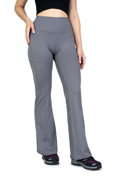 The Step Sports Ribbed Gray Spanish Style Winter High Waist Leggings with Fleece Lining and Pockets