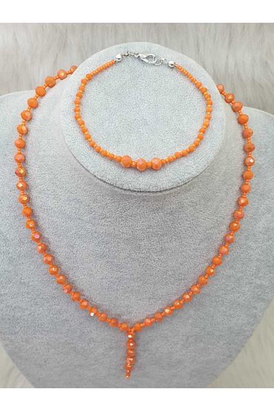 HAPPY HANDMADE 45 Model Necklace - 19cm Crystal, Set of 2, Orange Bracelet Gift Jewelry