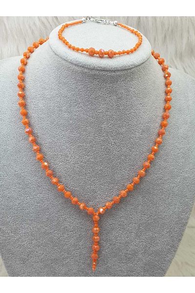 HAPPY HANDMADE 45 Model Necklace - 19cm Crystal, Set of 2, Orange Bracelet Gift Jewelry