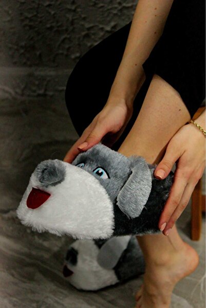 Genel Markalar Köpek Figürlü Peluş Panduf Ev Pandufu Unisex Köpekli Panduf