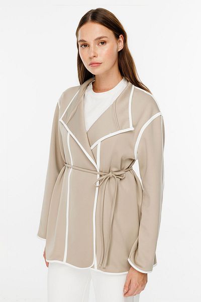 Hooopstore Scuba Fabric - Contrast Piping Stone Cardigan