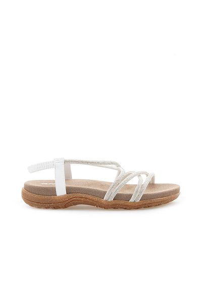 YAŞAR KAŞLI Stone Detailed Women's Casual Sandals - 36-40 (24Y Yks-2546 Z White)
