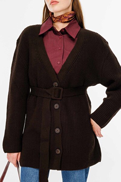 Hooopstore Ζακέτα με πόρπη και ζώνη σε καφέ χρώμα