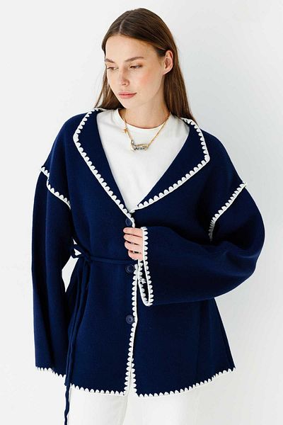 Hooopstore Cardigan brodat cu tuburi bleumarin