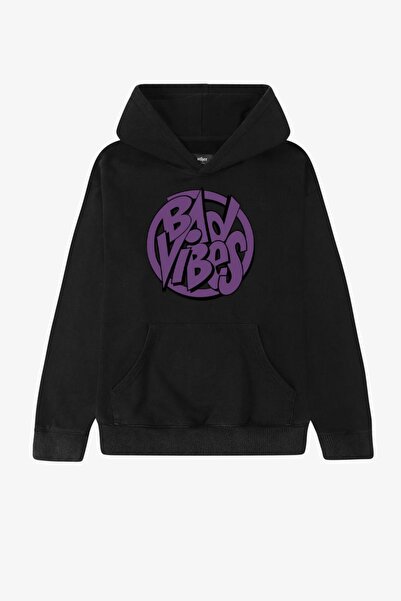 Violon Crna majica sa kapuljačom i printom "Bad Vibes", unisex, oversized