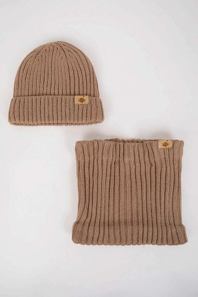 DeFacto Fleece Lined Neck Collar Beanie for Baby Boy - Set of 2 C8488A524Wn