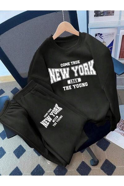 SeusCraft Set pentru copii New York 1968 - Bumbac negru, guler tip crewneck, ...