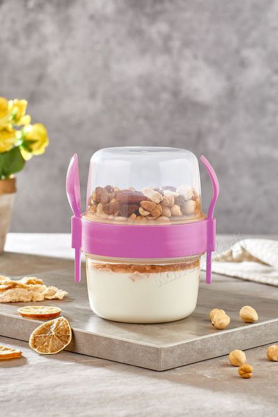 KaktüsKedi Large Size Prepar and Go Snack Container with Spoon and Fork - Food Carrying and Storage Container 800 ml