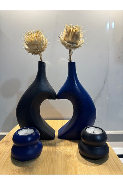 BLANJ Dark Blue-Black Heart Hugging Lover Vase and Candle Holder