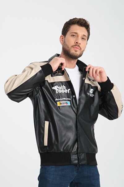 İLKCET MODA Шкіряна куртка для коледжу унісекс великого розміру