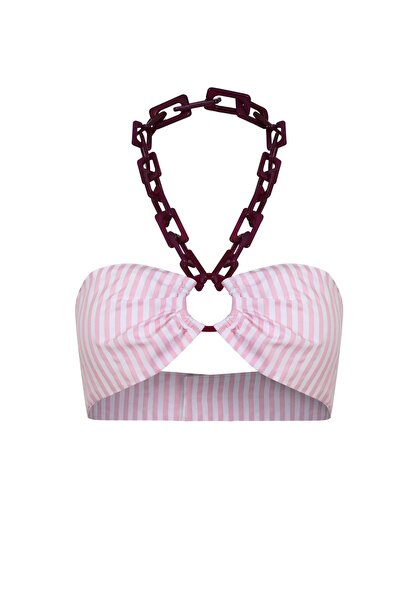 Rheme And Fons Özel Tasarım Couture El Işçiliği Kolyeli Pembe Desenli Crop