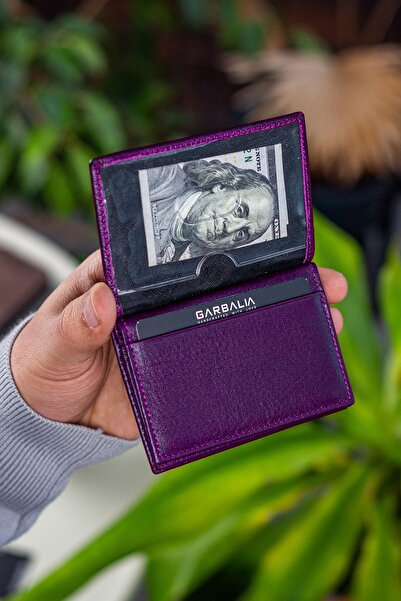Garbalia Vera Genuine Leather - Minimal Designed Plum Card Holder