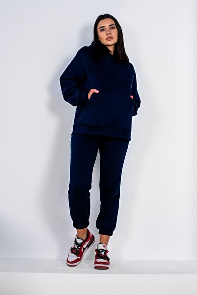 YAKAMEL Γυναικείο σετ φόρμας από ύφασμα 3 ιντσών - Τσέπη καγκουρό, με κουκούλ...