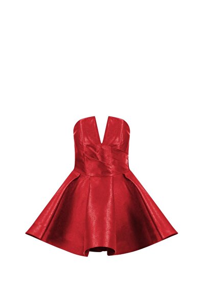 Rheme And Fons Özel Tasarım Couture El Işçiliği Bordo Dekolteli Mini Annabel Elbise