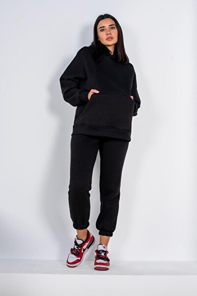 YAKAMEL 3 Thread Fabric Women's Tracksuit Set - Kangaroo Pocket, Hooded, Over...