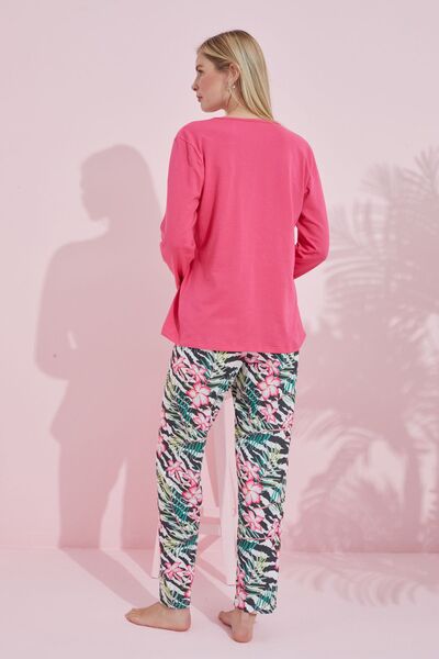 Siyah İnci pembe çokrenkli Pamuklu Örme Pijama Takım 24240173