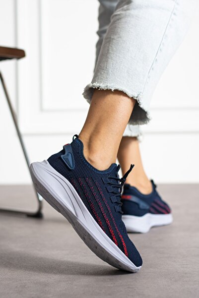 eformoda by emre yılmaz Lacivert Kırmızı Unisex Yıkanabilir Rahat Hava Alabilen Kokusuz Triko Spor Ayakkabı Sneaker 015