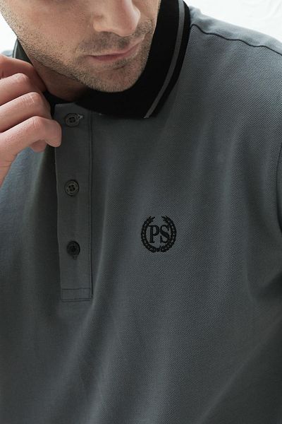 Polo State Ανδρικό μπλουζάκι με λαιμόκοψη Polo Regular Fit Σιδερένιο