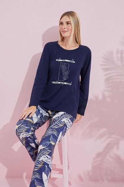 Siyah İnci Navy Blue Multicolor Cotton Knitted Pajama Set 24240187