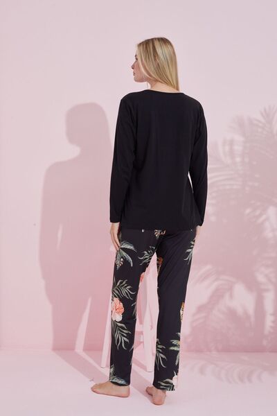 Siyah İnci Black Multicolor Cotton Knitted Pajamas Set 24240176