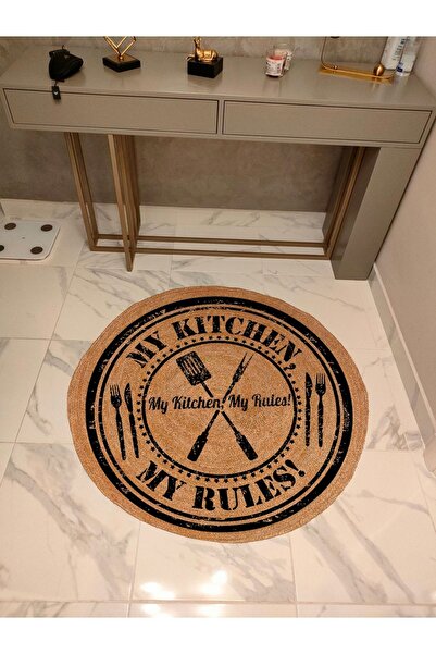 kilim home Boho 936 Made with Jute Nature Yarn My Kıchen Patterned Round Natu...