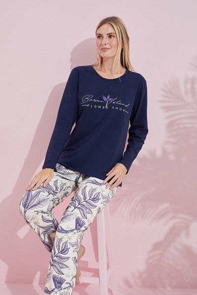 Siyah İnci Navy Blue Multicolor Cotton Knitted Pajama Set 24240169