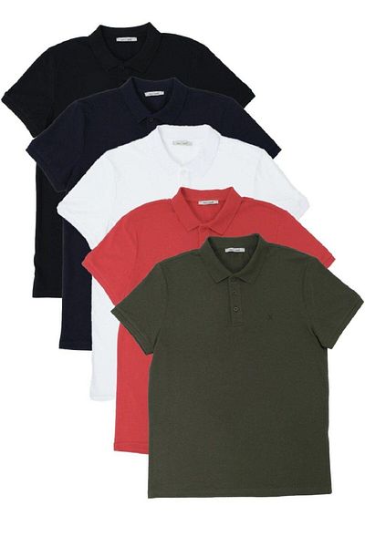 Polo State Ανδρικό μπλουζάκι Polo Neck Regular Fit 5 τεμαχίων μαύρο