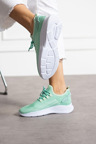 en7 Mint Yeşili Beyaz Unisex Yıkanabilir Rahat Hava Alabilen Kokusuz Triko Spor Ayakkabı Sneaker 015