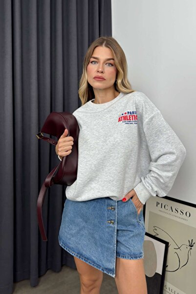 Sue Store Φούτερ Paris Printed Grey Melange Oversize